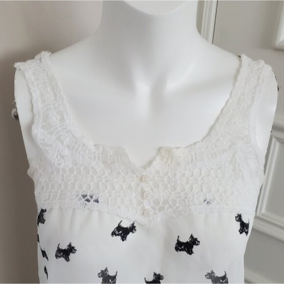 White/Black Prairie Boho Emroidered Sheer Sleeveless Dog Print Blouse - Picture 6 of 9